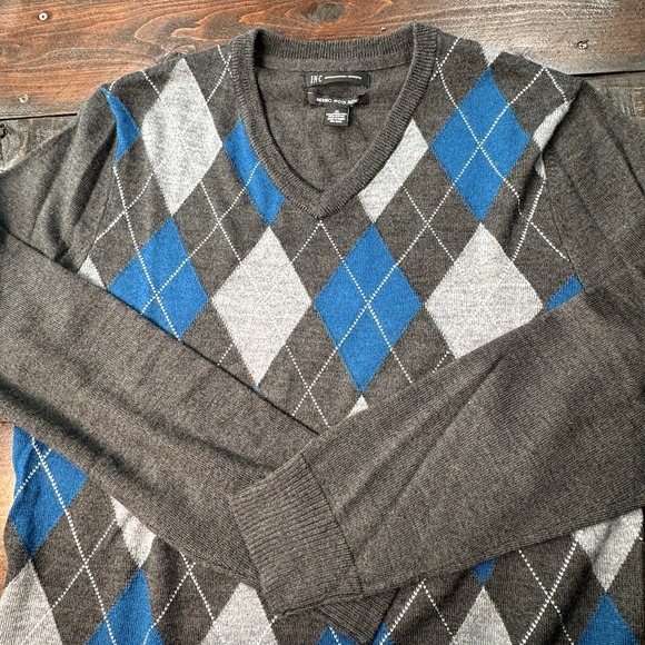 I.N.C. International Concepts Argyle Sweater Men Medium Merino Wool - Picture 8 of 10
